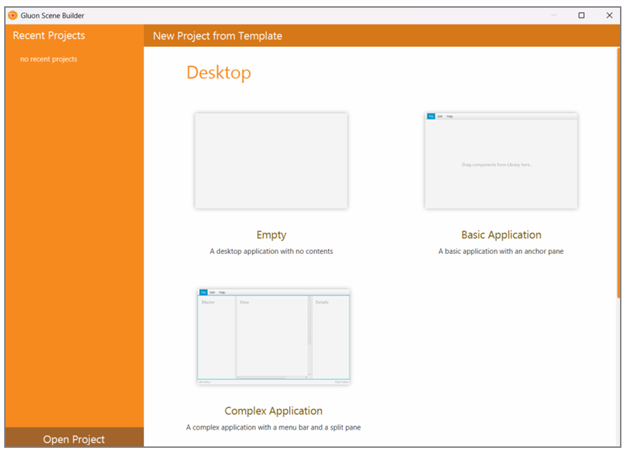 Interface Scene Builder après installation